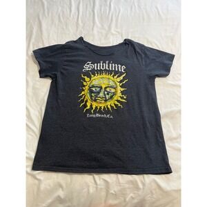 Sublime Sun Logo Graphic T-Shirt Charcoal Gray Raw Neck Band Tee Womens 2XL